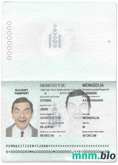 Przykład paszportu Mongolii w formacie PSD, w pełni edytowalny